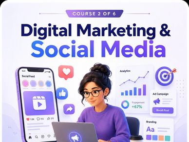 Digital Marketing &amp; Social Media course illustration.