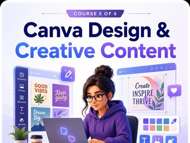 Person working on Canva design with creative content.