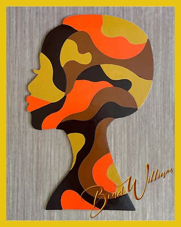 Female minimalist  profile portrait using acrylic paint on wood, mounted on grasscloth.