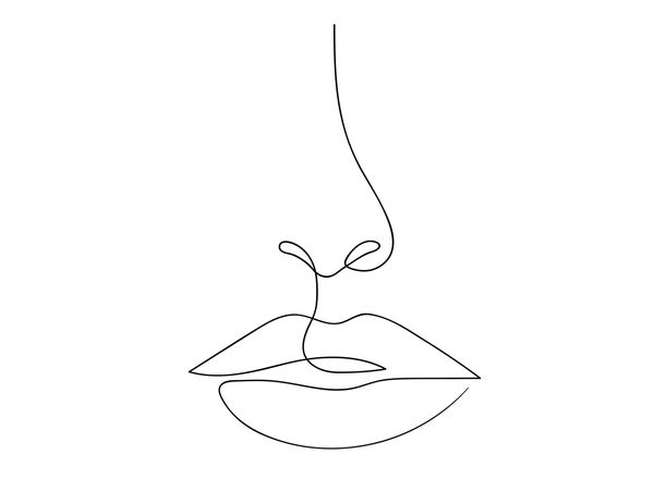 A face drawing line of the lips and nose 
