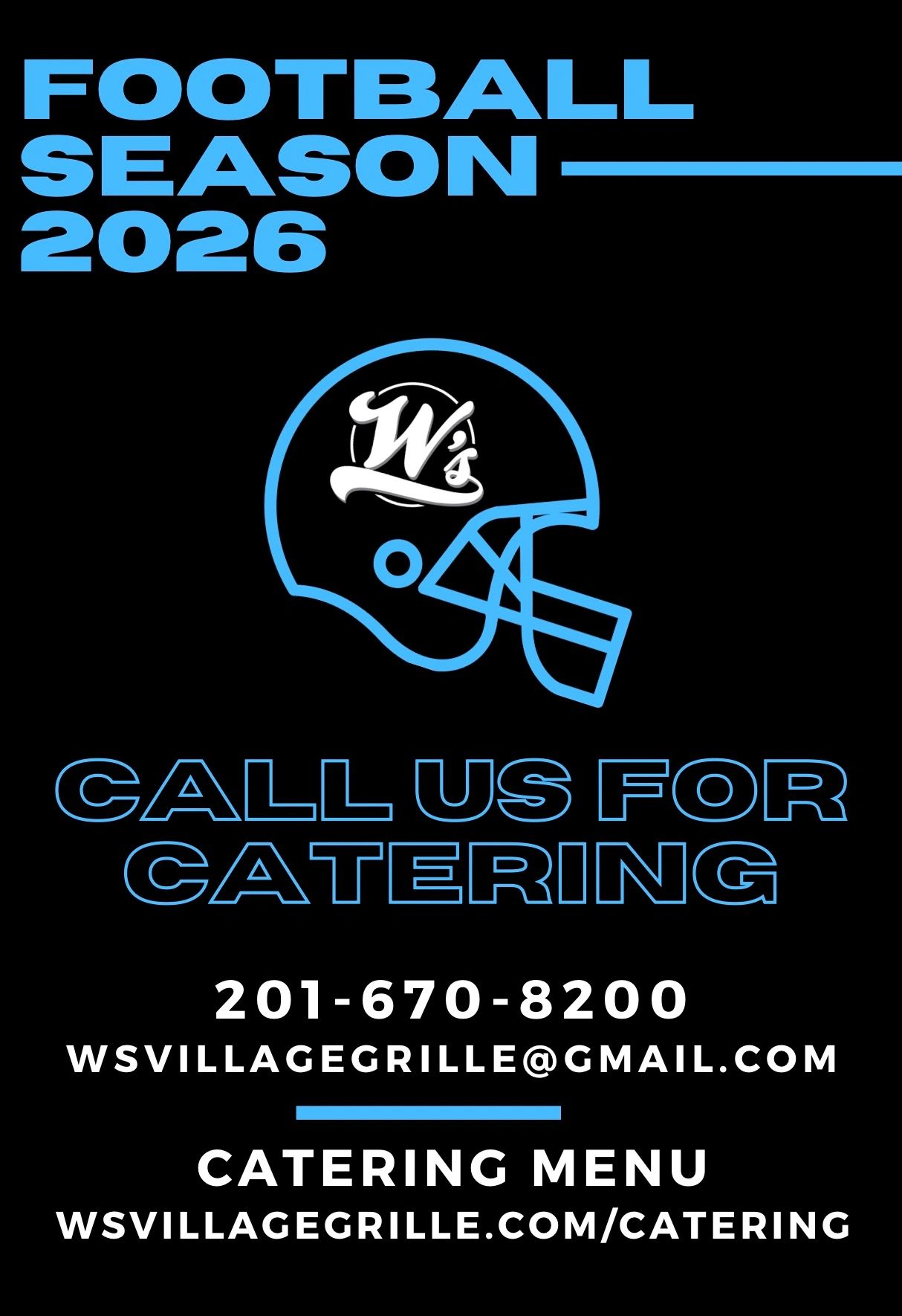 Football season catering call with contact details.