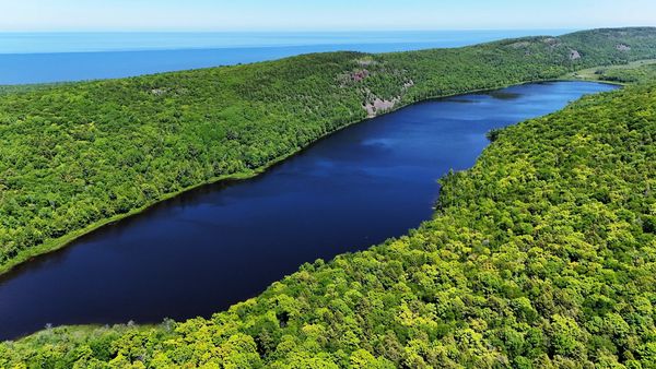 Lake of the Clouds near Ontonagon, MI dwarfed by Lake Superior in the background