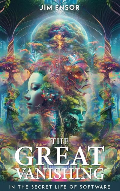 A vibrant and surreal book cover for "The Great Vanishing" by Jim Ensor. 