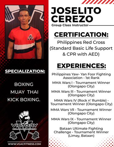 Profile of Joselito Cerezo, a certified group class instructor specialized in boxing, Muay Thai, and kickboxing.