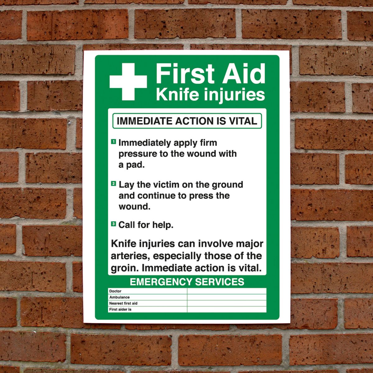 First Aid Knife Injuries Sign