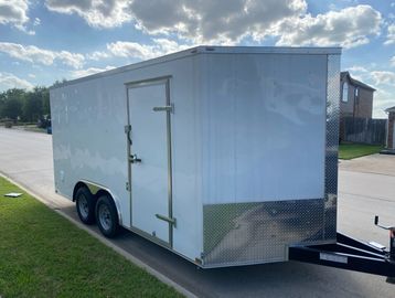 Trailer Rental 16' x 8.5' enclosed cargo bumper pull trailer with ramp door. Trailer rental DFW