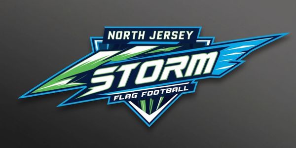 Logo for North Jersey Storm flag football team with dynamic design.