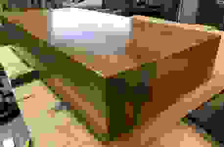 Bathroom Vanity Solid Timber tops Spotted Gum with a clear Sealed Finish. Custom benchtops Bathroom. Brisbane Goldcoast Tweed