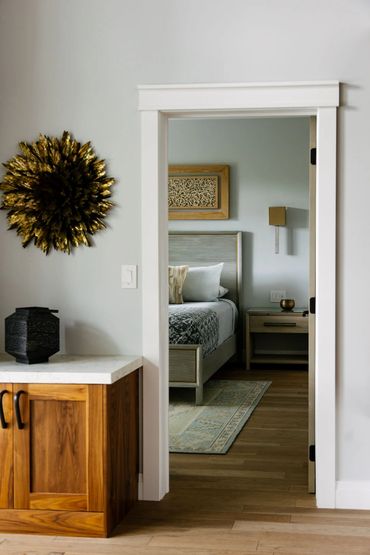 Entrance to the primary bedroom at Mossrock Retreat.