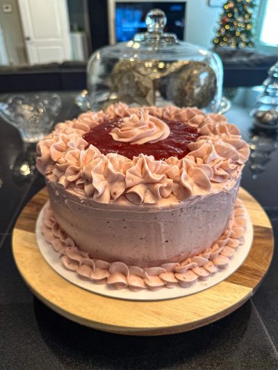 Strawberry Cake with freshly made Strawberry Compote.