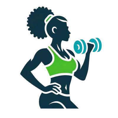 Woman exercising with a dumbbell, wearing a green sports outfit.