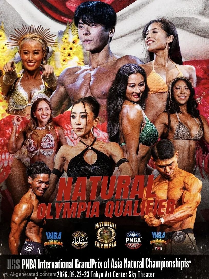 Diverse bodybuilders at the PNBA Natural Olympia Qualifier event poster.