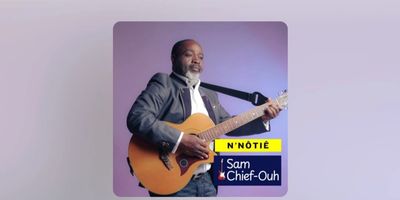 Musician Sam Chief-Ouh promoting his song "N'nôtiê" with options to play on Apple Music and Spotify.