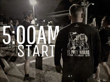 Early morning workout session starts at 5:00 AM with a group gathering outdoors.
