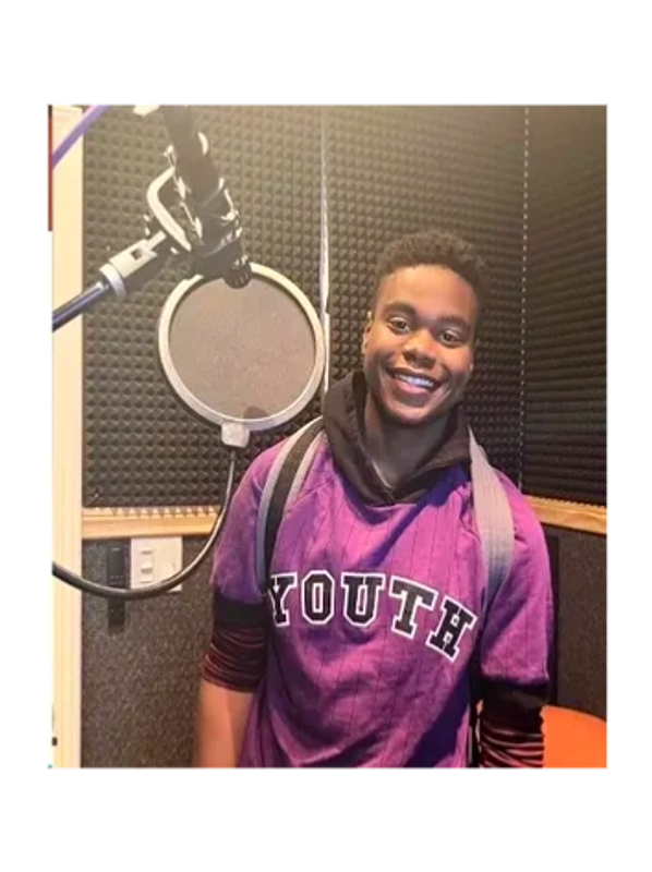 Actor and activist Lance Alexander working in a voiceover booth for tv and film.