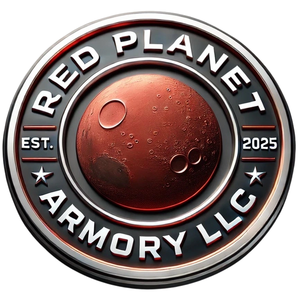 Emblem of Red Planet Armory LLC featuring a red planet and established 2025.
