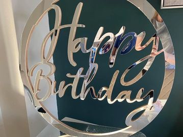 Happy birthday chrome table sign