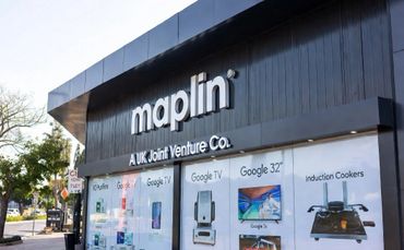 Maplin store front advertising Google products and induction cookers.
