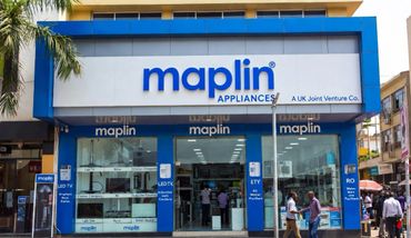 Front view of a Maplin Appliances store with blue and white signage.