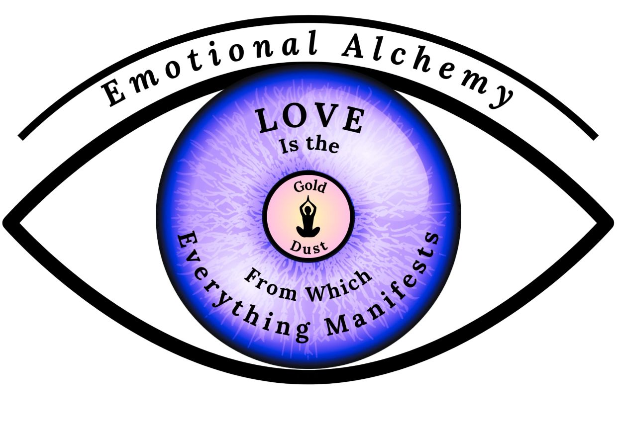 An eye illustration with the text about love and emotional alchemy.