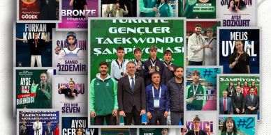 Collage of Turkish taekwondo champions from 2026 with medals and awards.