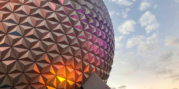 Close-up of a geometric spherical structure at sunset.
