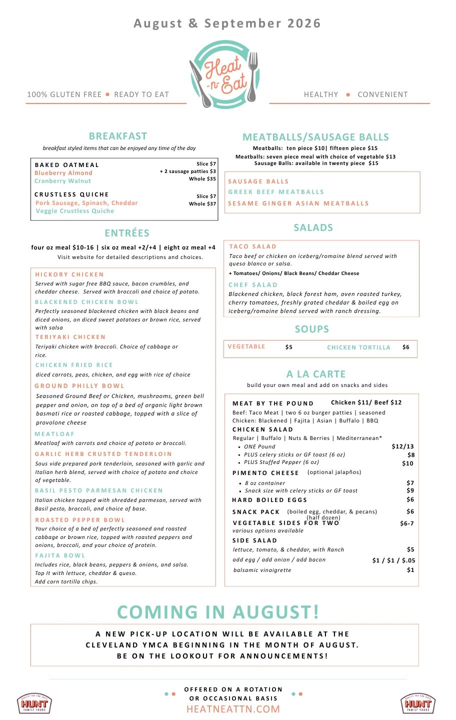 August & September Menu