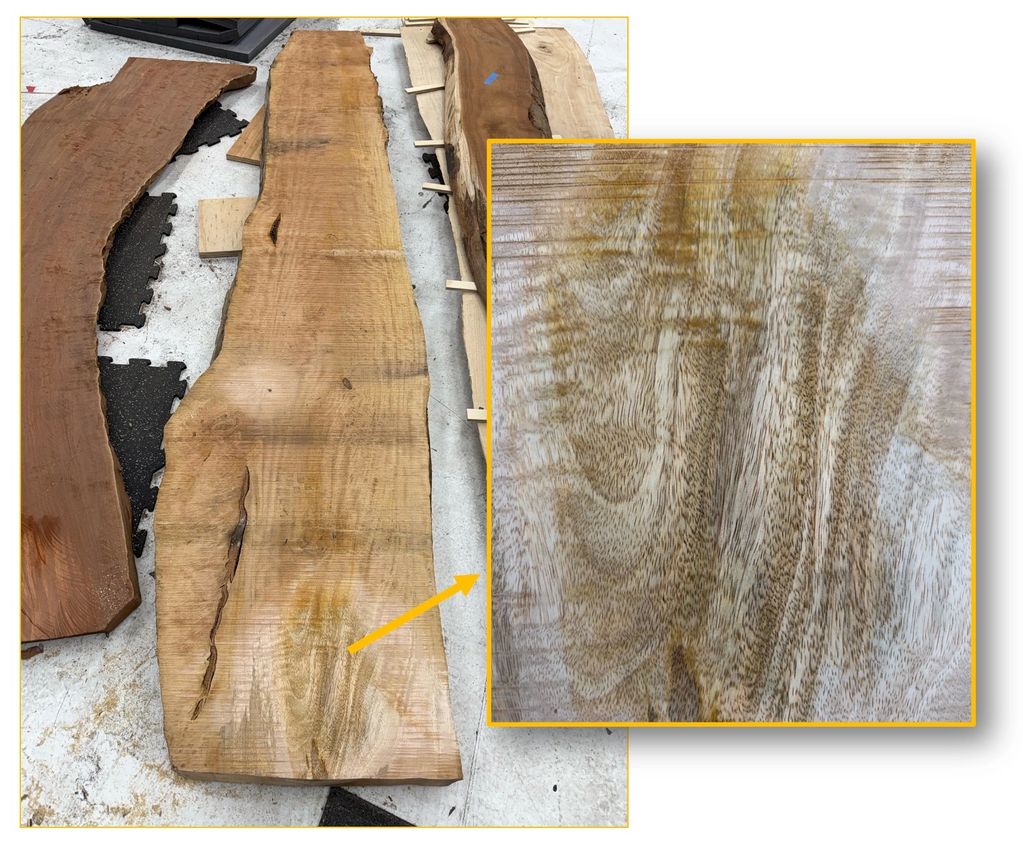 Mango. Light color with beautiful bits of darker grain. 