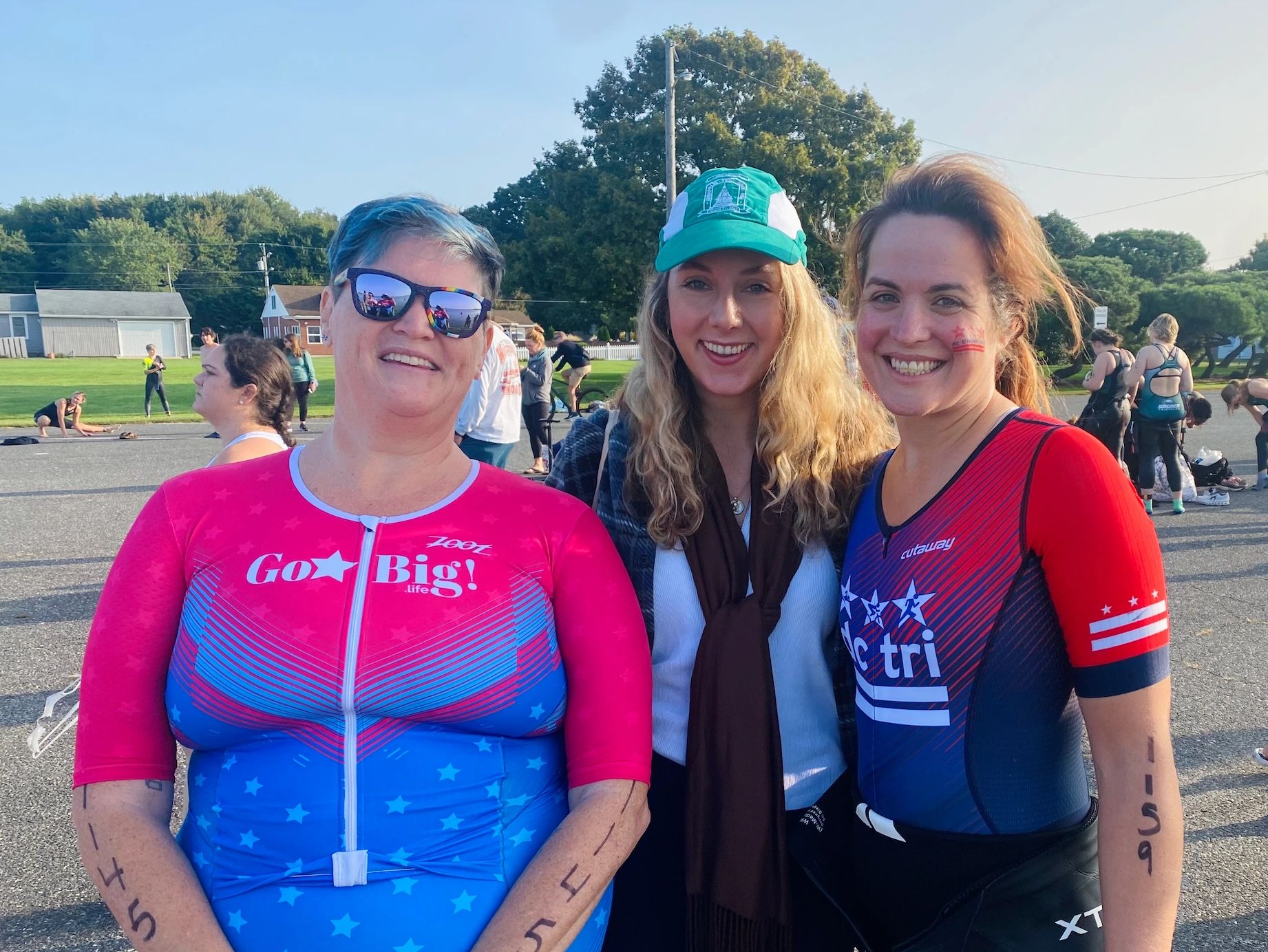 Board members Kyla Lupo, Marguerite Madden, and Elise Serbaroli at the 2023 Rock Hall Triathlon.