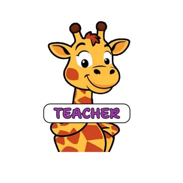 Cartoon giraffe holding a 'Teacher' sign with a friendly expression.