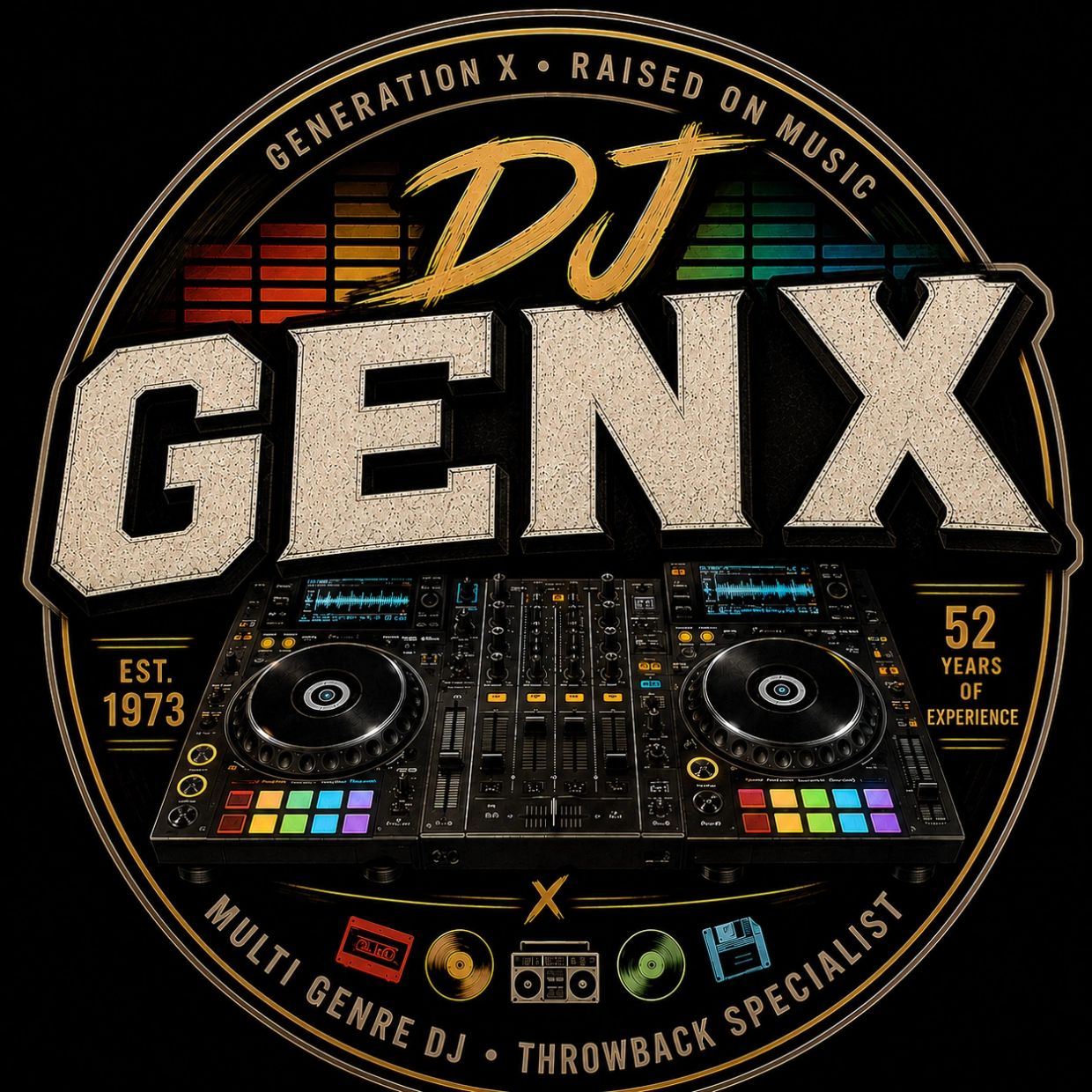 DJ Gen X logo celebrating music and experience.