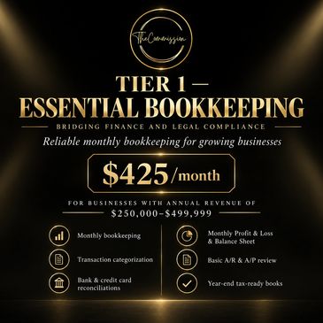 Tier 1 Essential Bookkeeping service for $425/month for businesses.