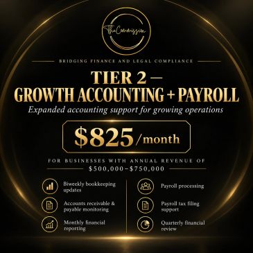 Tier 2 Growth Accounting + Payroll service for $825/month targeting $500K-$750K revenue businesses.