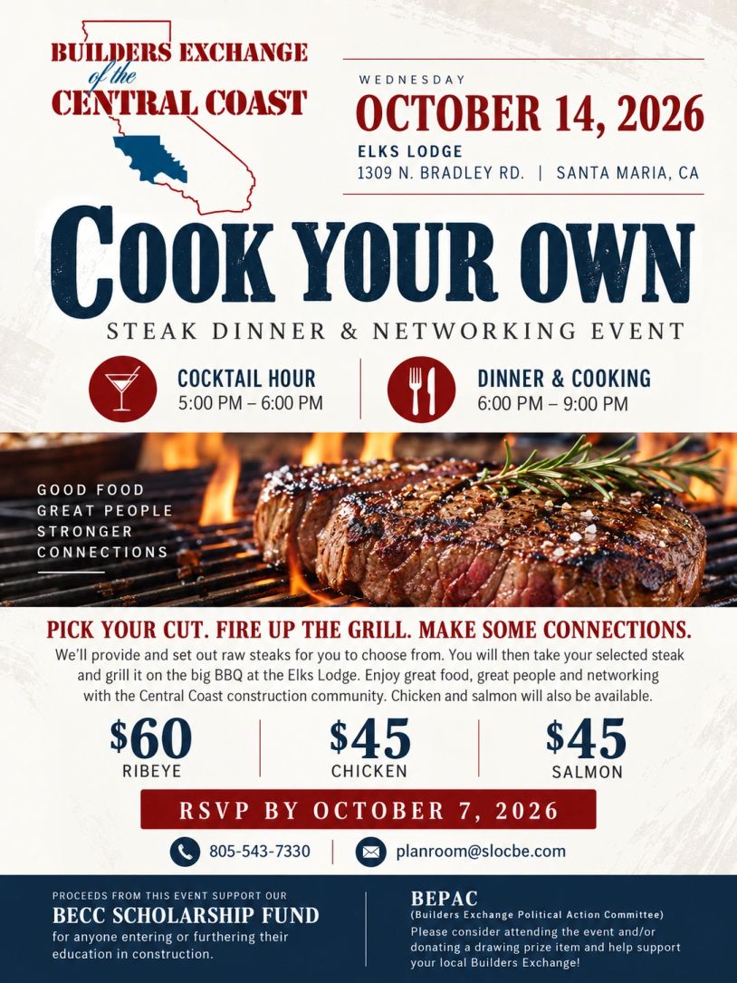 Flyer for a steak dinner and networking event on October 14, 2026.