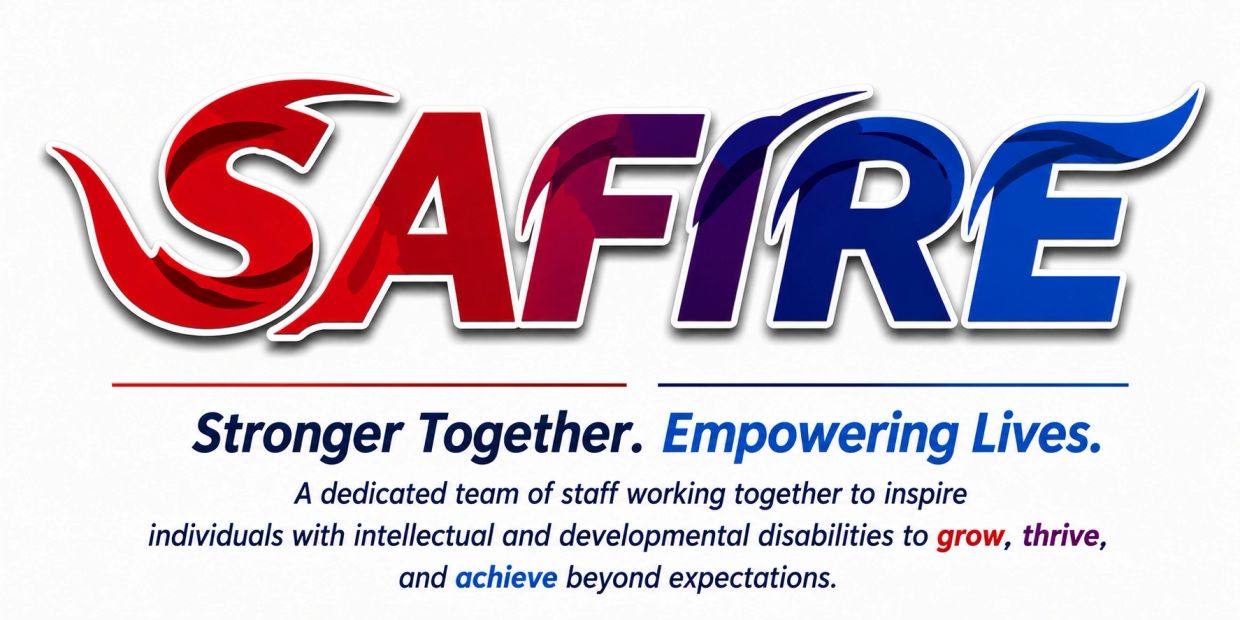 Logo and mission statement for SAFIRE supporting people with disabilities.