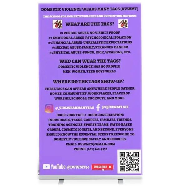 Informative banner about types of domestic violence and prevention methods.