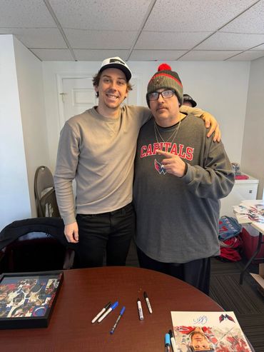 Dylan Strome and Monk at the February  2026 signing in Prince Frederick Md.