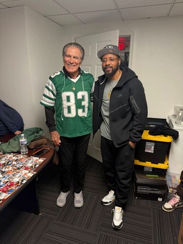 Santana Moss and Vince Papale at the Trunk or Treat event at the Prince Frederick Chrysler, Jeep, an