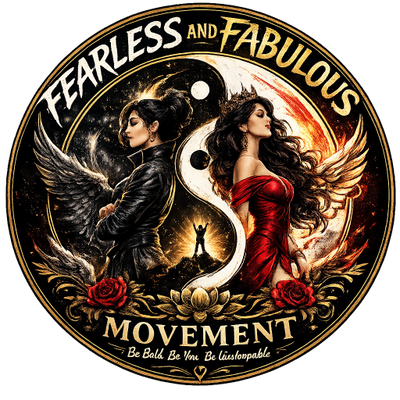 A yin-yang design featuring two contrasting women with wings, symbolizing fearless and fabulous.