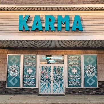 Front view of a medical marijuana dispensary named KARMA.