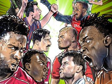 Intense face-off between two competitive sports teams in a vibrant comic style.