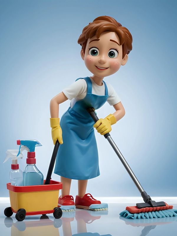 Cute animation of house cleaner