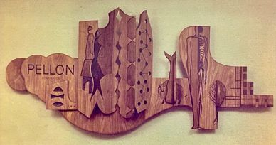 Wood-carved mural commissioned by the Pellon Corporation. 