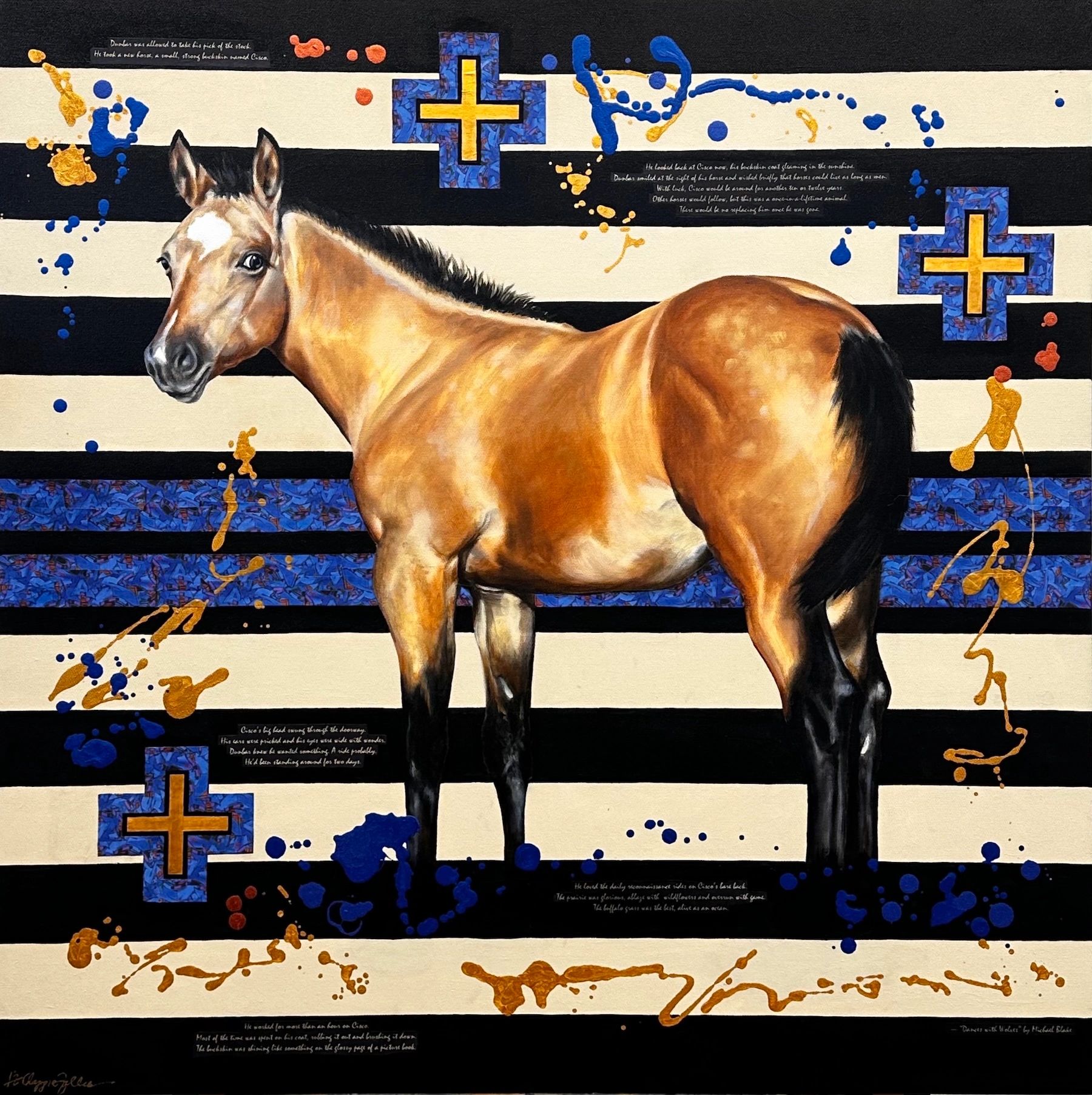 buckskin colt on chief's blanket background