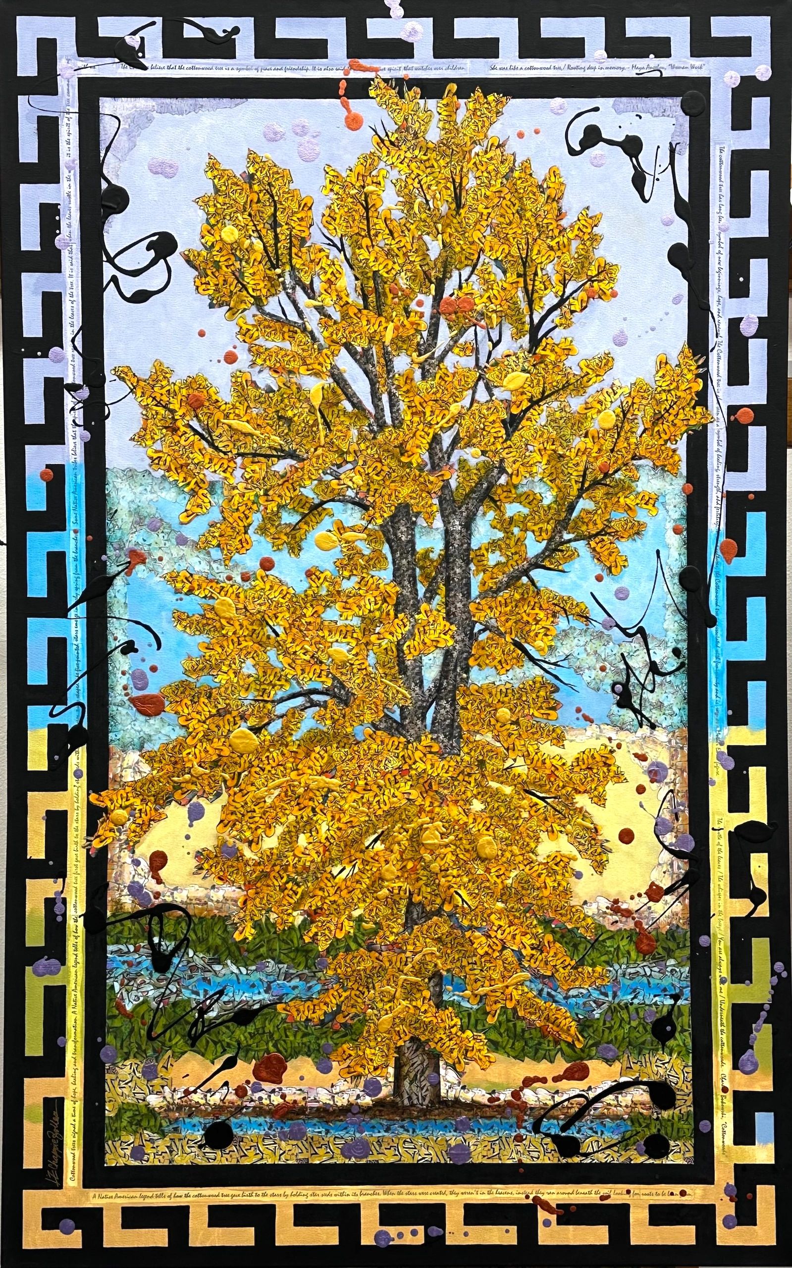 cottonwood tree, mixed media
