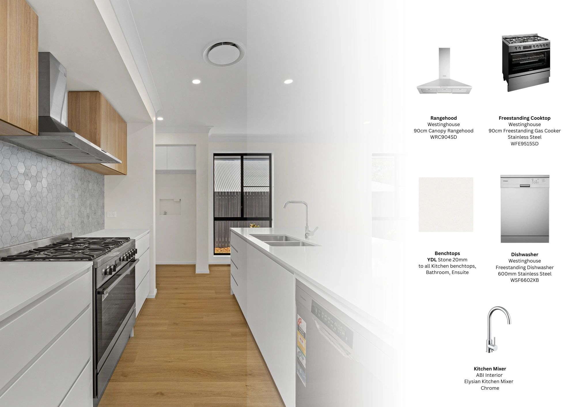 Modern kitchen with stainless steel appliances and wood accents.
