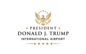 Logo for President Donald J. Trump International Airport with eagle and stars.