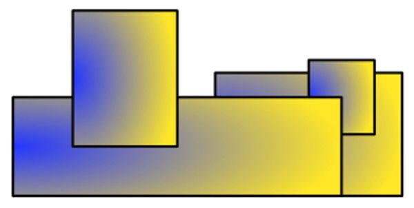 Abstract rectangles with gradient blue and yellow colors on white background.