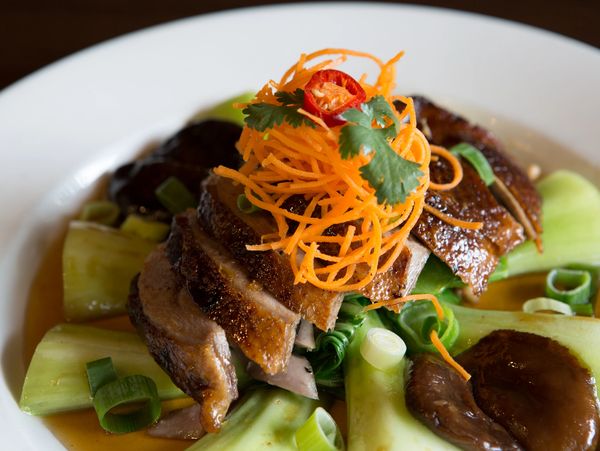 Roasted duck with bok choy.