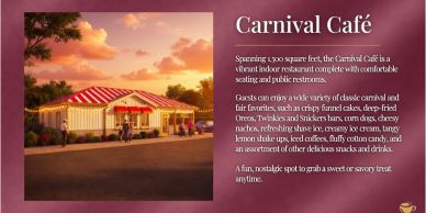 Carnival Café offers classic carnival treats in a cozy indoor setting.